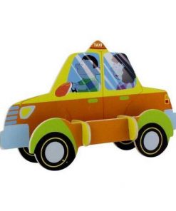 RoboTime Drevená skladačka 3D puzzle Taxi